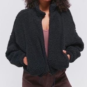 Urban Outfitters UO Cropped Black Teddy Sherpa Jacket